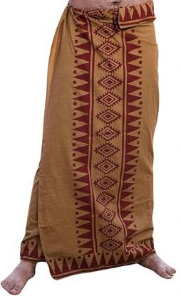 CRYSTALHEAL Cakora Men’s Dhoti in Camel Brown | Block Printed Border Cotton Printed Men Dhoti
