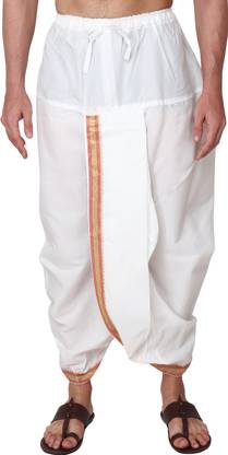 RAMESHWARAM FABRICS Readymade Elastic Cotton Silk Dhoti for men, Free Size, Ready to wear Dhoti Only Solid Men Dhoti