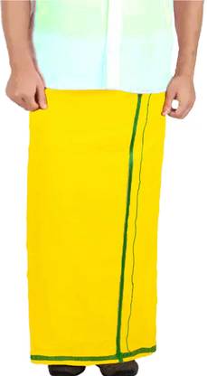 SK NAREN Traditional Wear Green Border Mundu/Dhoti/Vesti/Panche/Lungi/Kaili/Dhovati Solid Men Dhoti