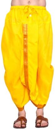 RAMESHWARAM FABRICS Ready made Elastic Cotton Silk Dhoti for men, Free Size, Ready to wear Dhoti Solid Men Dhoti