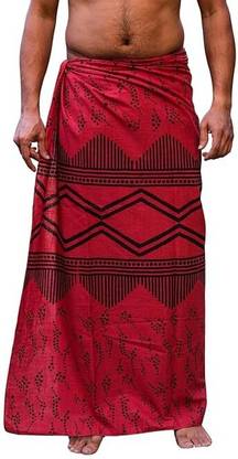 CRYSTALHEAL Kamya Men’s Dhoti, Crafted With Traditional Block Print Red Printed Men Dhoti