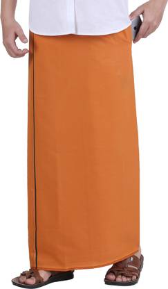 Prakasam Cotton Men's Medium Kavi Colour Flexi Size Welcro Readymade with pocket Solid Men Dhoti