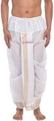 Leela Fashion Cotton Men's White Colour Readymade dhoti free Size-100% cotton Solid Men Dhoti Self Design Men Dhoti