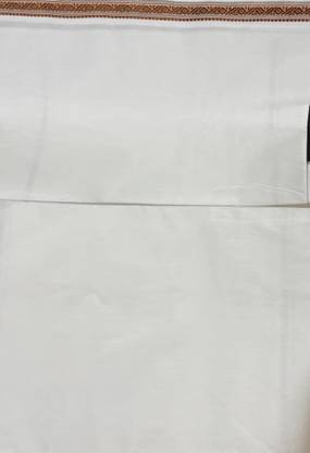 PARAMSUKH BRAHMAN VASTRA SET DHOTI 4.5MT.UNSTITCHED KURTA FABRIC 2.5MT (WHITE) ANGOCHA Striped Men Dhoti