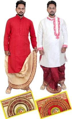 DHUTI HUB MAYUR PUCHHA DHOTI COMBO OF MAROON & BEIGE Solid Men Dhoti