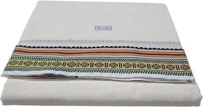 AMBIKASTORES Mens Panchakacham 9X5 Unbleached Cotton Dhoti + Towel set Solid Men Dhoti