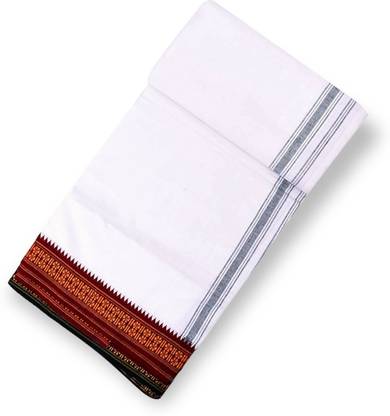 ABHIKRAM 100% Pure Cotton Lungi for Men Stylish Border Design 2.15 Meter ANJALI Solid Men Dhoti