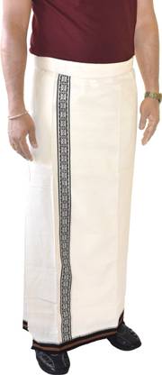 TUNI MANI Printed Border Dhoti / Length 2.0mtr Single Dhoti Solid Men Dhoti