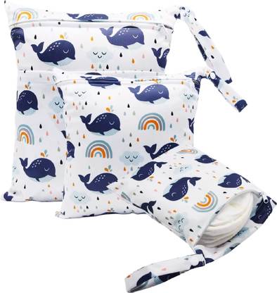 Verilux 3Pcs Baby Diaper Pouches Cartoon Print Cloth Bags with Hand Strap 3 Sizes Set Nursery Bag
