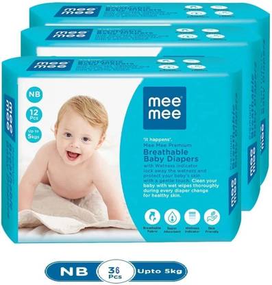 MeeMee Baby Diaper Tape, Wetness Indicator, Leakage Protection, High Absorb Technology - New Born