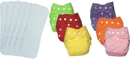 Smoky Adjustable Reusable Baby diaper, Washable Diaper, Cloth Diaper with Free Insert (6 Diaper+ 6 Insert) - L - XL