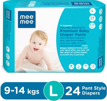 मीमी Breathable Premium Baby Diaper Pants with Wetness Indicator and Leak-Proof Edges (Large, 24 Pcs) - L