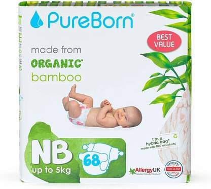 PureBorn Organic Bamboo Diaper | Made From Bamboo | Size - XS/NB (Upto 5 Kg) | Super Soft - New Born
