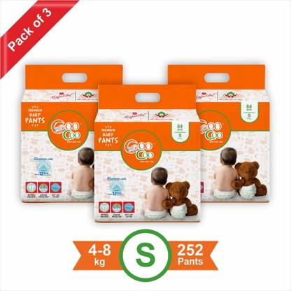 Coo Coo Extra Dry Baby Pullup Diaper Pant Size S-Small-S (252) Count upto 4-8 kg - S