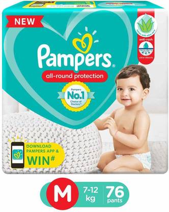 Pampers All round Protection Pants, Medium size baby diapers (MD) 76 Count - M