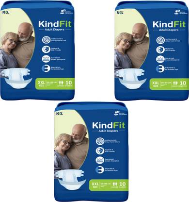 KINDFIT Tape Style Adult Diapers, XXL, Pack of 3 (30 units) Adult Diapers - XXL