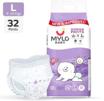 MYLO Baby Diaper Pants | Super Absorbent with Aloe Vera | Leak Proof | Anti Rash - L