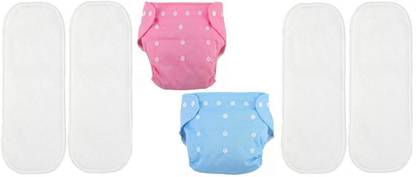 TINNY TOTS Trendy/Fashionable Pack of 2 Pocket Button Style Baby Autumn Winter Special Quick-Dry Adjustable Reusable Cloth Diapers With 4 Bamboo Microfiber Insert Diaper Pads(5 Layers) For Toddlers/New Borns(3-17KGS;0-24 Months;BP) - L