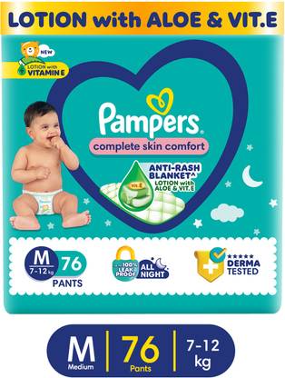 Pampers Complete Skin Comfort Pants, Anti-rash blanket, Lotion with VitaminE & Aloe Vera - M