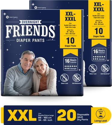 FRIENDS Overnight with odour lock and Anti-Bacterial Absorbent Core Adult Pant Diapers - XXL - XXXL