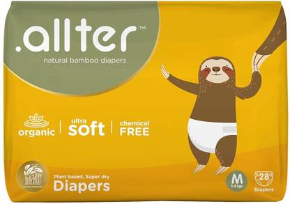 Allter Organic Bamboo Diapers,M Size-Extra Soft,Eco Friendly & Super Absorbent - M