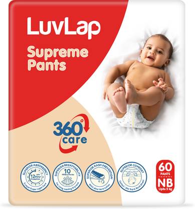 LuvLap Supreme Diaper Pants New Born (NB) 0 to 5kg, 60pcs - New Born