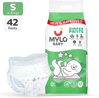 MYLO Baby Diaper Pants | Super Absorbent with Aloe Vera | Leak Proof | Anti Rash - S