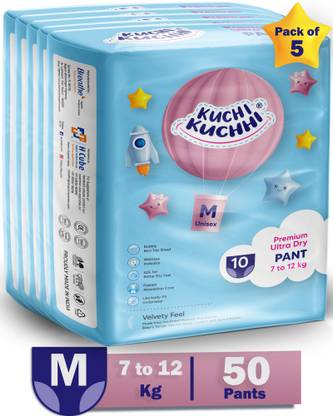 KUCHI KUCHHI Baby Diaper Pants| Wetness Indicator| Bubble Sheet| Medium| 7-12Kg| Pack-5 - M
