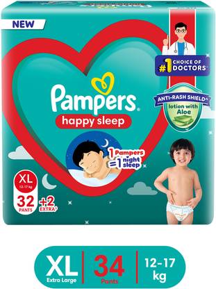 Pampers Happy Sleep Pant Style Baby Diaper, 1 Night Sleep with Anti Rash Shield - XL