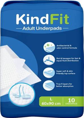 KINDFIT Disposable Underpads, 60x90 cm, 10 Pcs/Pack (Pack of 1) Adult Diapers - L