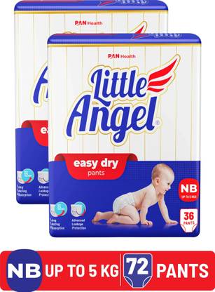 Little Angel Easy Dry Diaper Pants with 12 hrs absorption 36 Count/Pack,Pack of 2,Upto 5 Kgs - New Born