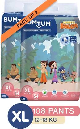 BUMTUM Chhota Bheem Premium Baby Pull-Up Diaper Pants with Aloe Vera ,Wetness Indicator and 12 Hours Absorption Combo Pack- Extra Large - XL