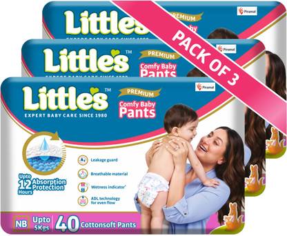 Little's Comfy Baby Pants Diapers with Wetness Indicator and 12 hours Absorption |New Born - New Born