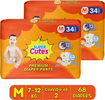 Super Cute's Premium Baby Diapers, Soft and Rash Free Diapers, Overnight Leakage Protection - M