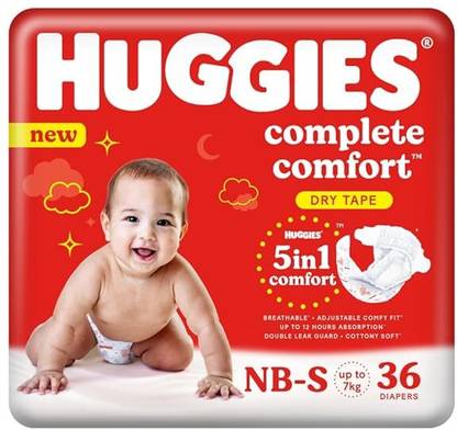 Huggies Newborn - Small (NB-S) Size Baby Tape Diapers, 36 count, with 5 in 1 Comfort - Premature