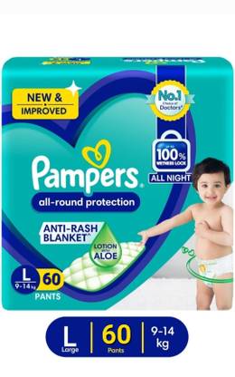 Pampers Large size baby diapers 60 peace, Lotion with Aloe Vera - L