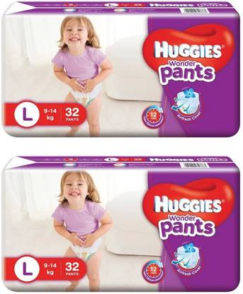 Huggies WONDER BABY PANTS,SIZE LARGE, 32 PCS PACK, COMBO OF 2 PACKS - L