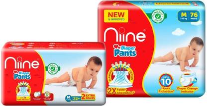 नाइन Baby Diapers Pants Combo| Wetness Indicator | Upto 12 Hrs Absorption | 7-12 Kg - M