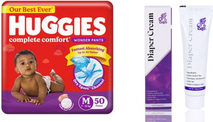 Huggies Complete Comfort Wonder Pants Diaper Ideal for 7 to 12Kgs Diaper Rash Cream 50G - M