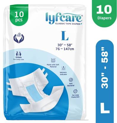 lyfcare Classic Tape Style | Unisex | Large | Waist Size (30-58 Inch) | Adult Diapers - L