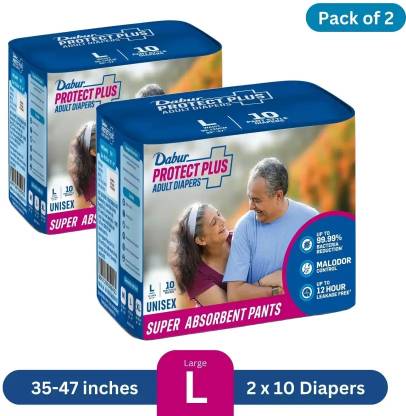 Dabur Protect Plus Adult Diaper Pants Unisex - Large (L) Size| 35-47 inches/90-120cm Adult Diapers - L