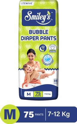 LITEWAVE Smiley's Bubble Baby Diaper Pants Up to 12 Hours Protection | 7- 12 kg - M