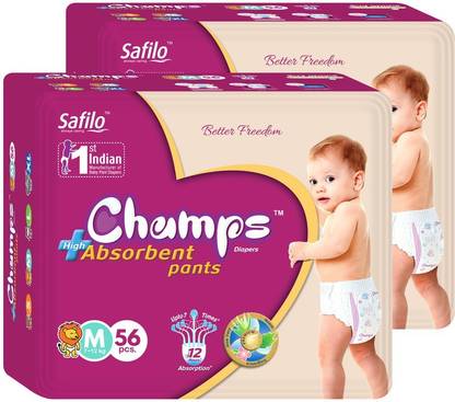 Champs High Absorbent Baby Diaper Pants|Pack of 2 - M