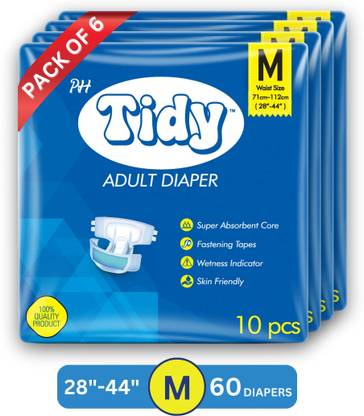 PH TIDY Tape Style Super Absorbent and Leak Proof | Unisex | Waist Size (28"-44") Adult Diapers - M