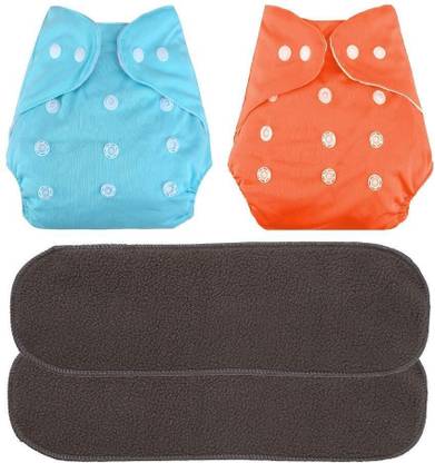 SAFJEE Baby Washable Cloth Diaper Nappies with Wet-Free Inserts(2 + 2 Combo - 4 Pieces) - New Born