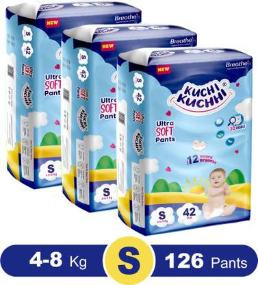 KUCHI KUCHHI Premium super soft baby diaper with a 3D bubble top (Pack of 3) - S