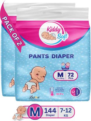 KiddySoft Baby Diaper Pants | Super Absorbent- Crisscross Top Layer | 7-12 KG | Pack of 2 - M
