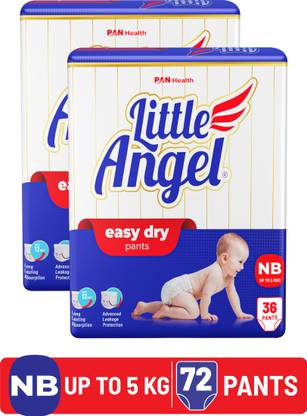 Little Angel Easy Dry Diaper Pants with 12 hrs absorption 36 Count/Pack,Pack of 2,Upto 5 Kgs - New Born