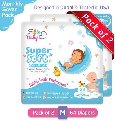 Fabie Baby SuperSoft Extra Absorb Premium Diaper Pants Medium Size -Tested in USA - M