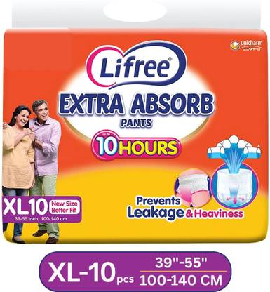 LIFREE Extra Absorb Pants | Up to 10 Hours Absorbption | 100-140 CM / 39-55 Inch Adult Diapers - XL